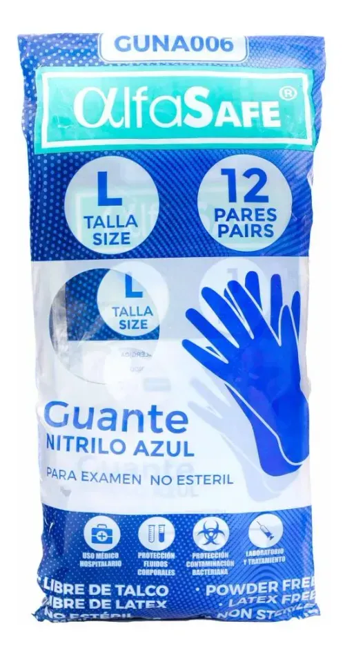 Guante Nitrilo P/Examen Azul L Paquete X 12 Pares Alfa