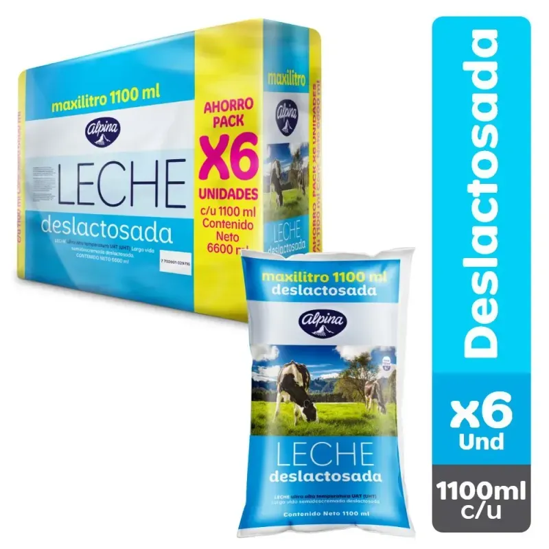 Leche Deslactosada 1100 ml Pack 6 Unidades