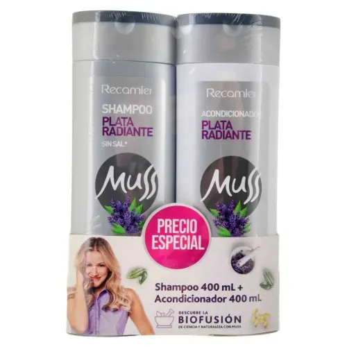 Shampoo Muss Plata + Acondicionador Frasco X 400 Ml Precio Especial Recamier