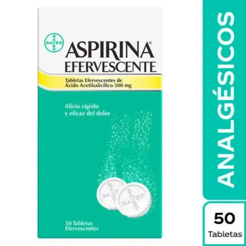 Aspirina Ácido Acetil Salicílico 500 Mg Caja X 50 Tabletas Efervescente Bayer