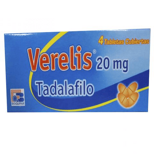 Verelis Tadafilo 20 Mg Caja X 4 Tabletas Bioquifar