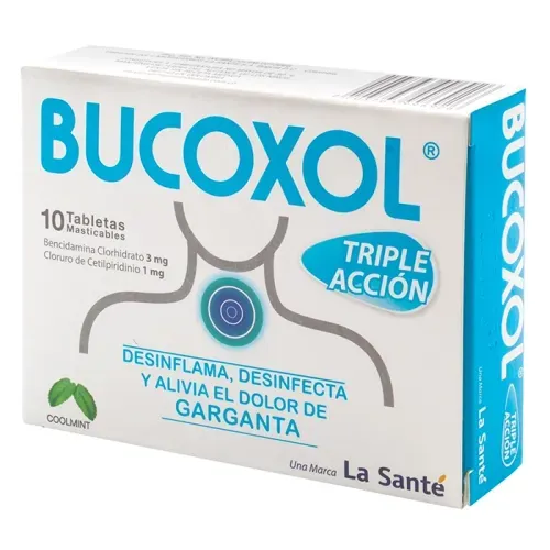 Bucoxol Cool Mint Triple Acción Caja X 10 Tabletas Masticable La Santé