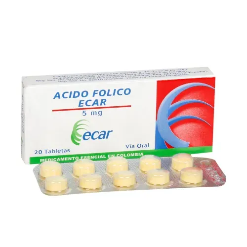 Ácido Fólico 5 Mg Caja X 20 Tabletas Ecar