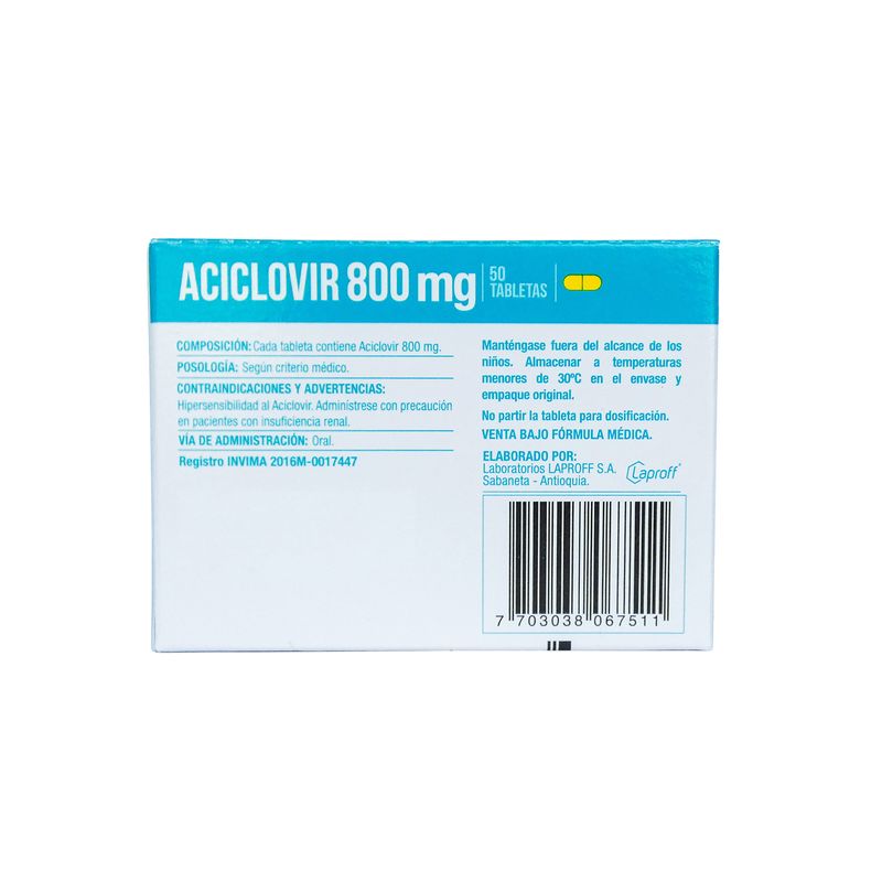 Aciclovir 800 Mg Caja X 50 Tabletas Laproff