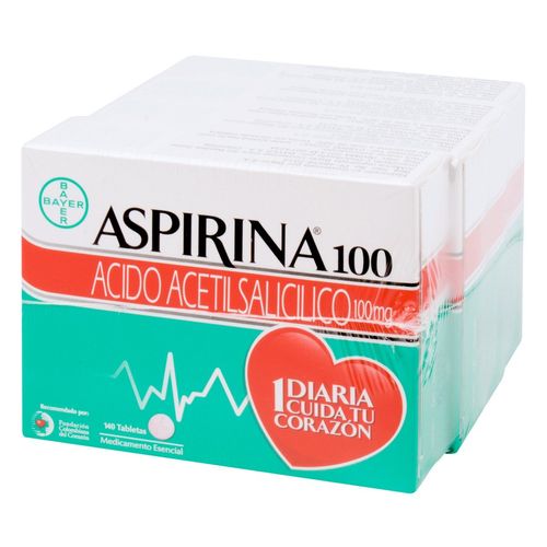 Aspirina Ácido Acetil Salicílico 100 Mg Pack 4 Unidades 140 Tabletas Precio Especial Bayer