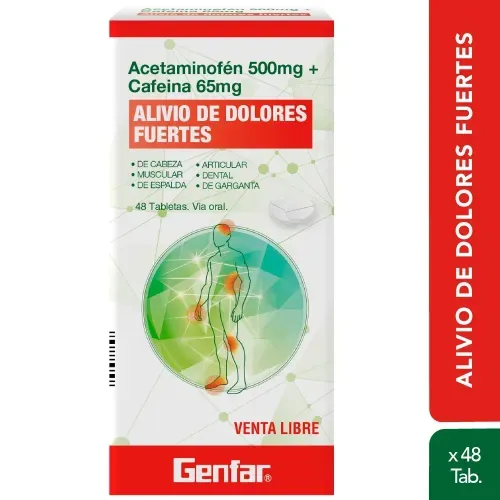 Acetaminofén 500 Mg + Cafeína 65 Mg Caja X De 48 Tabletas Genfar