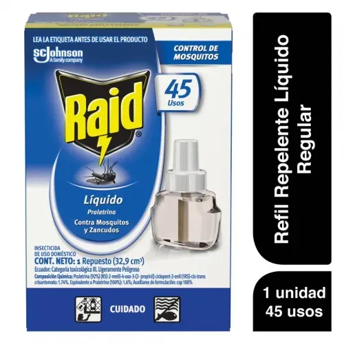Insecticida Raid X 1 Unidad Repuesto 45 Noches Liquido