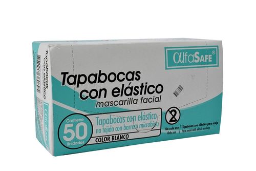 Tapabocas Color Blanco Con Elástico Caja X 50 Unidades Alfa Safe