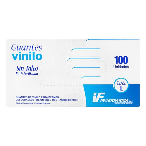 Guante Vinilo Transparente Talla L Caja X 100 Unidad Inverfarma