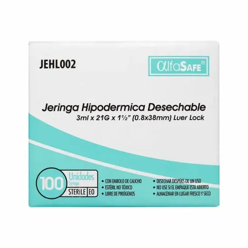 Aguja Hipodermica Alfasafe 21 X 1 1/2 Desechable Caja X 100 Und