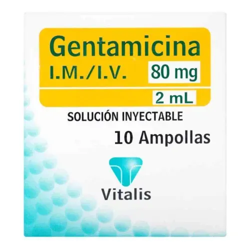 Gentamicina 80 Mg/2 Ml Caja X 10 Ampollas Vitalis