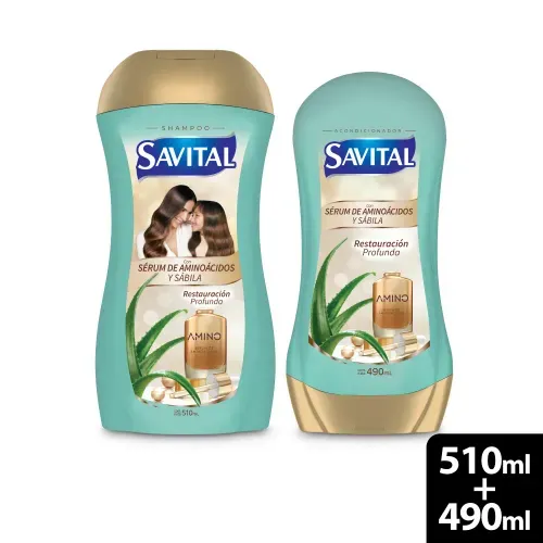 Shampoo Aminoácidos X510Ml + Acondicionador X490Ml Savital