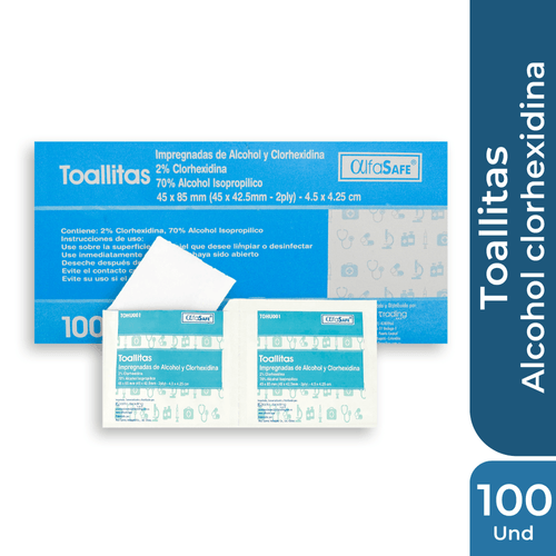 Toallitas Alcohol + Clorhexidina Alfasafe Caja X 100 Und