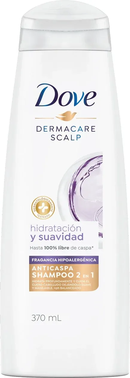 Shampoo Dove Anticaspa Hidratación Y Suavidad 2 En 1 Frasco X 370 Ml Unilever