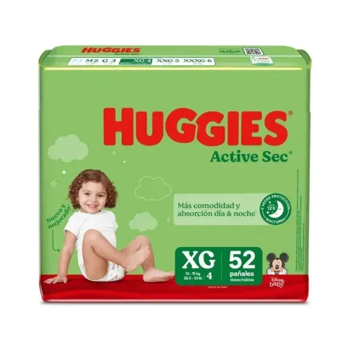 Pañales Huggies Active Sec XL - Paca X 52 Unidades