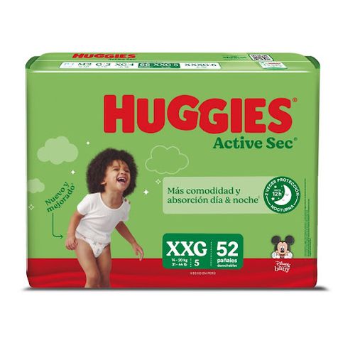 Pañales Huggies Active Sec XXG - Paca X 52 Unidades