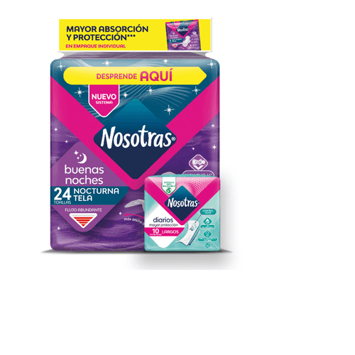 Toallas Higiénicas Nosotras Buenas Noches Kit - Paquete X 24 Unidades + 12 Protectores