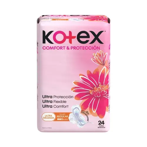 Toallas Higiénicas Kotex Comfort y Protección Flujo Regular - Paquete X 24 Unidades