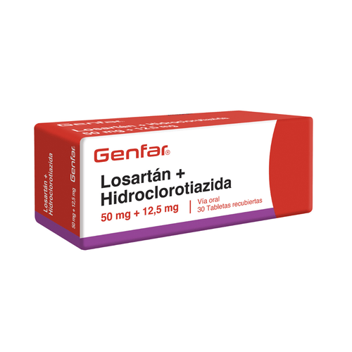Losartán + Hidroclorotiazida 50 Mg + 12.5 Mg Caja X 30 Tabletas