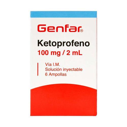 Ketoprofeno 100 Mg/2 Ml Caja X 6 Ampollas Genfar