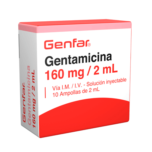 Gentamicina 160 Mg/2Ml Inyectable Caja X 10 Ampollas Genfar