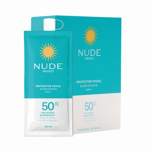 Bloqueador Solar Nude Mate Spf50 Caja X 12 Sobres 10 Ml Prebel