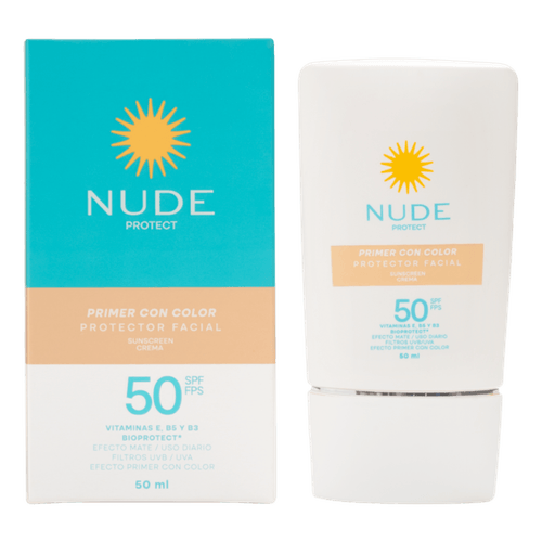 Protector Solar Nude Spf 50 Crema Facial Con Color X 50 Ml Prebel