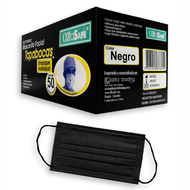 Tapabocas Alfasafe Negro x 50 Unidades