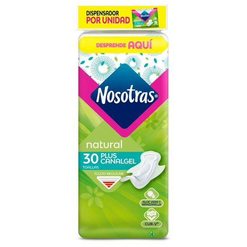 Toallas Higiénicas Nosotras Natural Plus Canal Displey 30 Unidades Familia