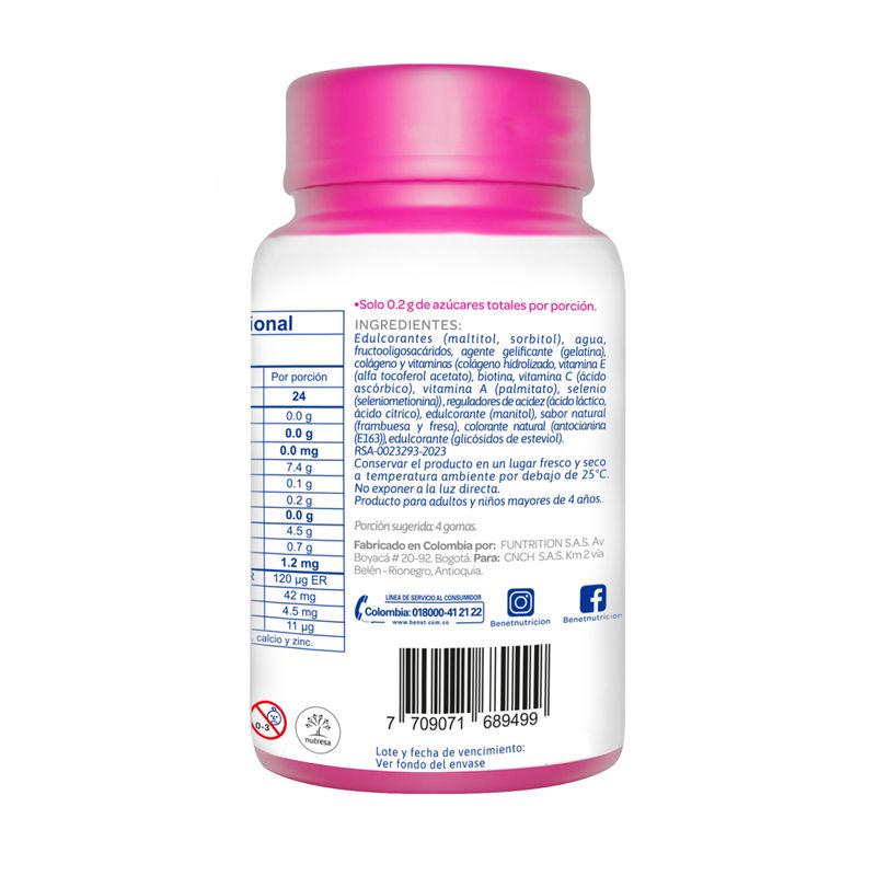 Gomas Benet Colágeno Biotina Vitamina 60 Und