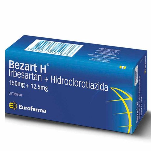 Bezart Hidroclorotiazida Irbesartan 150 Mg + 12.5 Caja X 30 Tabletas Eurofarma