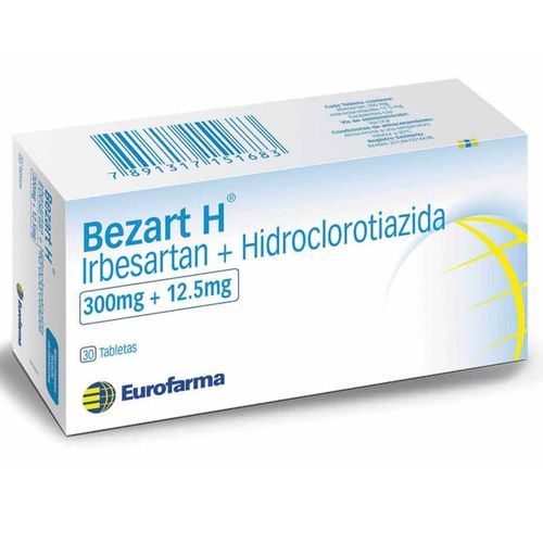 Bezart Hidroclorotiazida Irbesartan 300 Mg + 12.5 Caja X 30 Tabletas Eurofarma