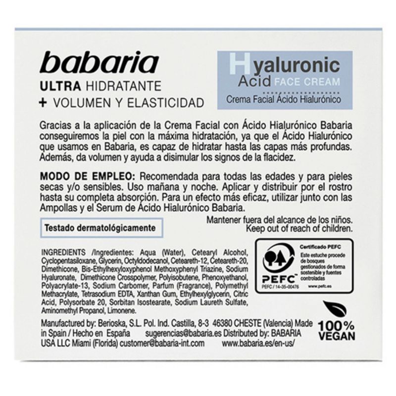 Crema Facial Babaria Ácido Hialuronico 50 Ml