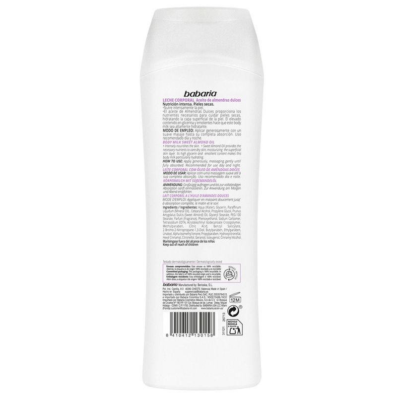 Crema Babaria Body Almendras Frasco X 400 Ml