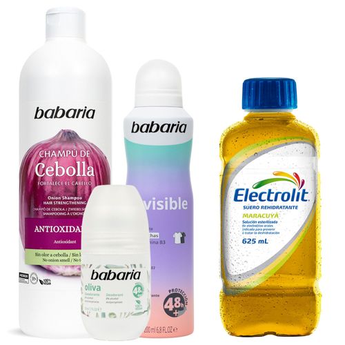 Oferta Babaria Pack Shampoo, Desodorante Spray y Roll-on + Obs Electrolit Maracuyá Fco 625 Ml