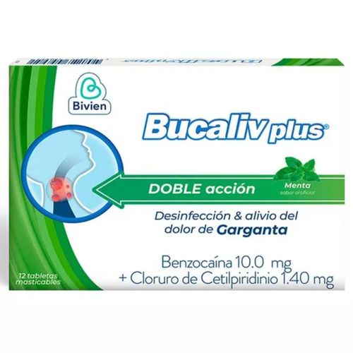 Bucaliv Mastic Plus Menta - Caja x 12 Tabletas Masticables