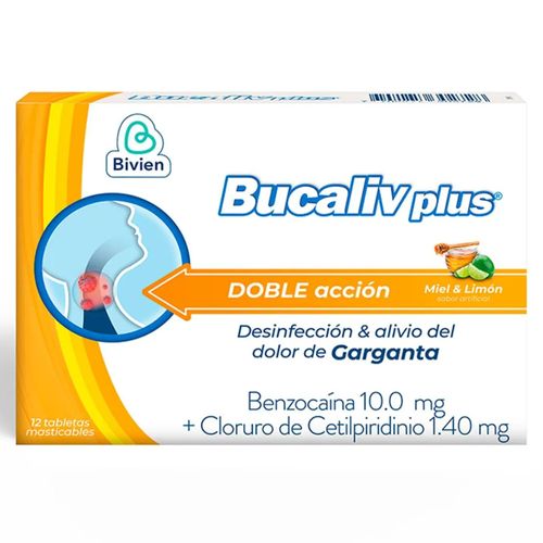 Bucaliv Mastic Plus Miel y Limón - Caja x 12 Tabletas Masticables