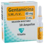 Gentamicina 80 mg 2 ml caja 10 ampollas