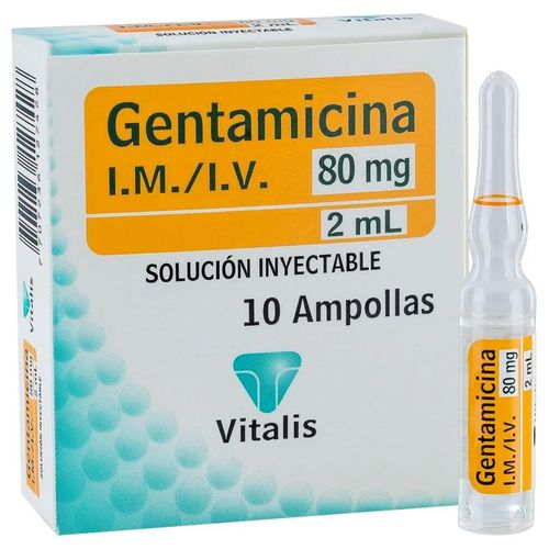 Gentamicina 80 Mg/2 Ml Caja X 10 Ampollas Vitalis