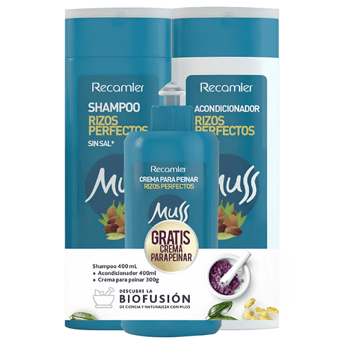 Shampoo Muss Rizos + Acond Frasco X 400Ml Crema Para Peinar 300 Ml Recamier
