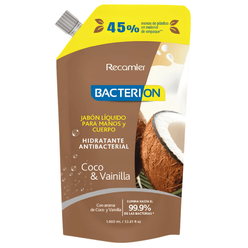 Jabón Líquido Antibacterial Bacterion Vainilla Coco Doypack X 1000 Ml Recamier