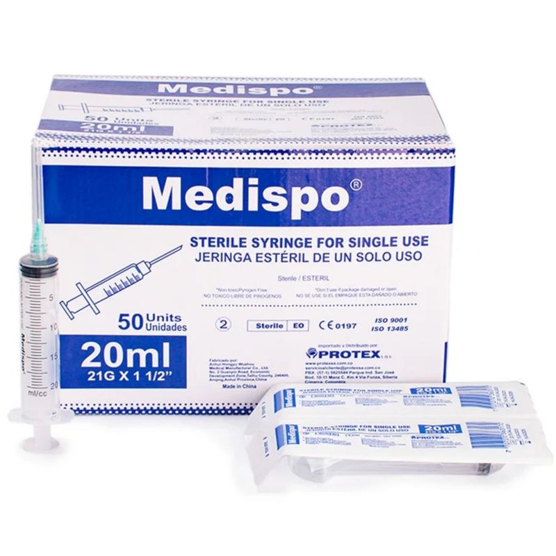 Jeringa 20 Ml Con Aguja 21 X 1 1/2 Caja 50 Und