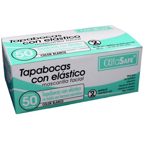 Tapabocas Color Blanco Con Elástico Caja X 50 Unidades Alfa Safe
