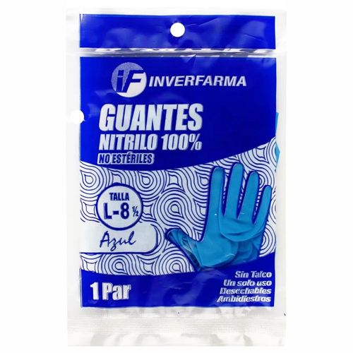 Guante Nitrilo Azul Talla L Bolsa X 2 Unidades Inverfarma