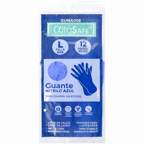 Guante Nitrilo P/Examen Azul L Paquete X 12 Pares Alfa