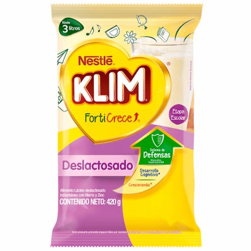 Leche Klim Deslactosada Forticrece Bolsa 420 Gr