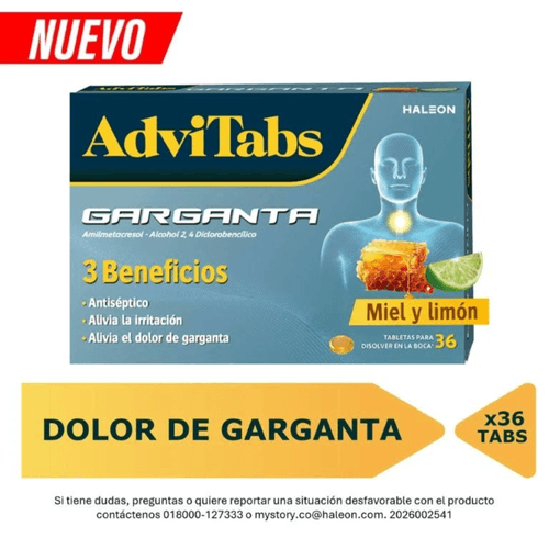 Analgésico Bucal Advitabs Sabor Miel-Limón Caja x 36 Tabletas Masticables