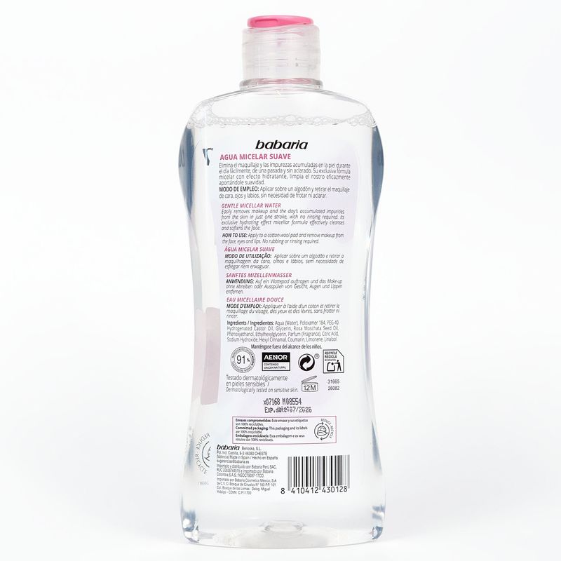 Agua Micelar Babaria Suave Rosa Mosqueta 400 Ml