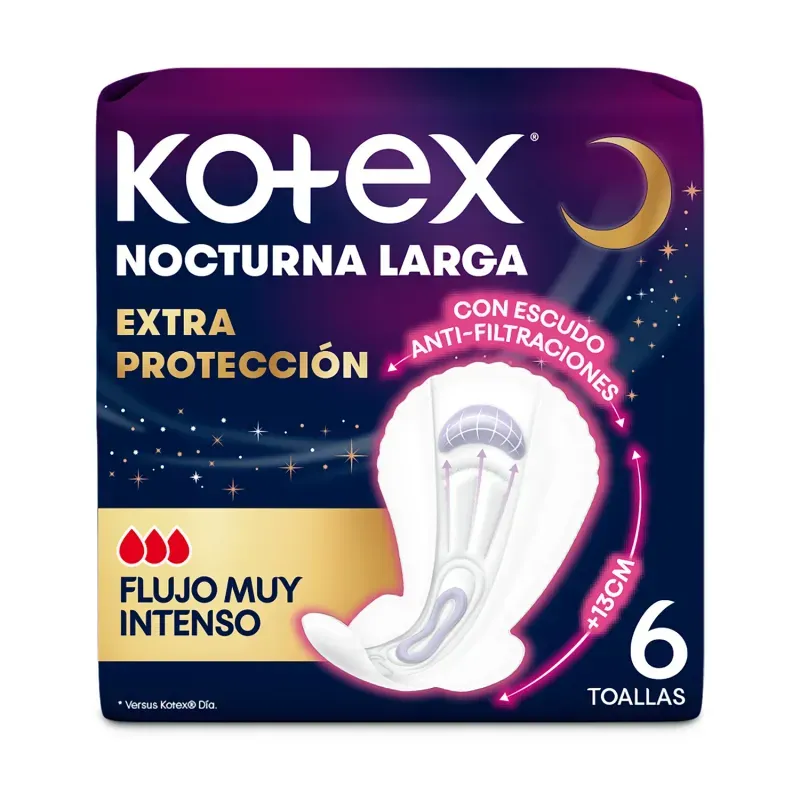 Toallas Kotex Nocturna Extra Protección 6 Und