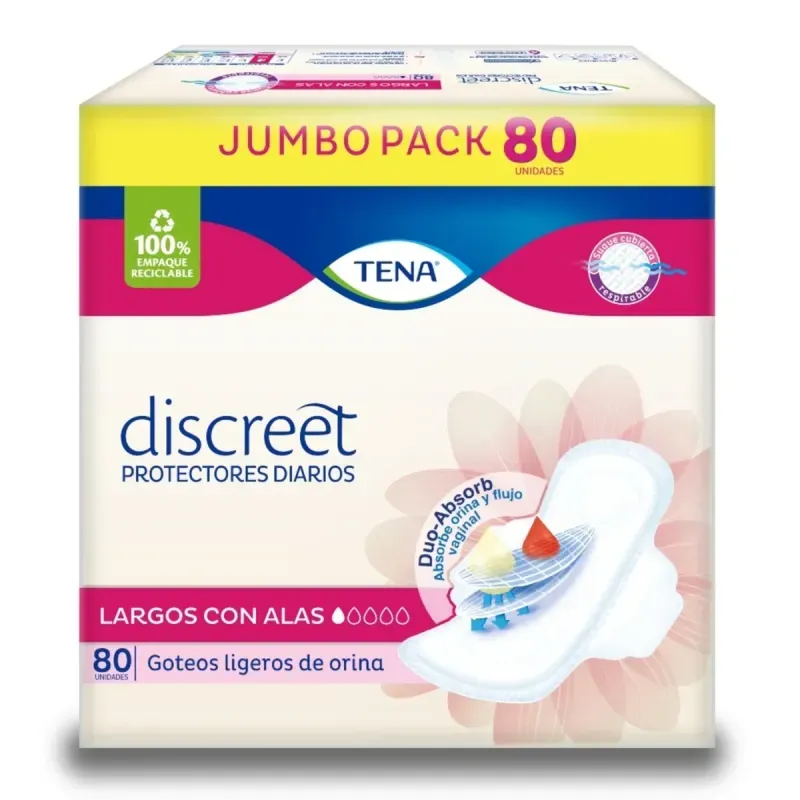 Protector Tena Discreet Largo Alas 80 Unidades